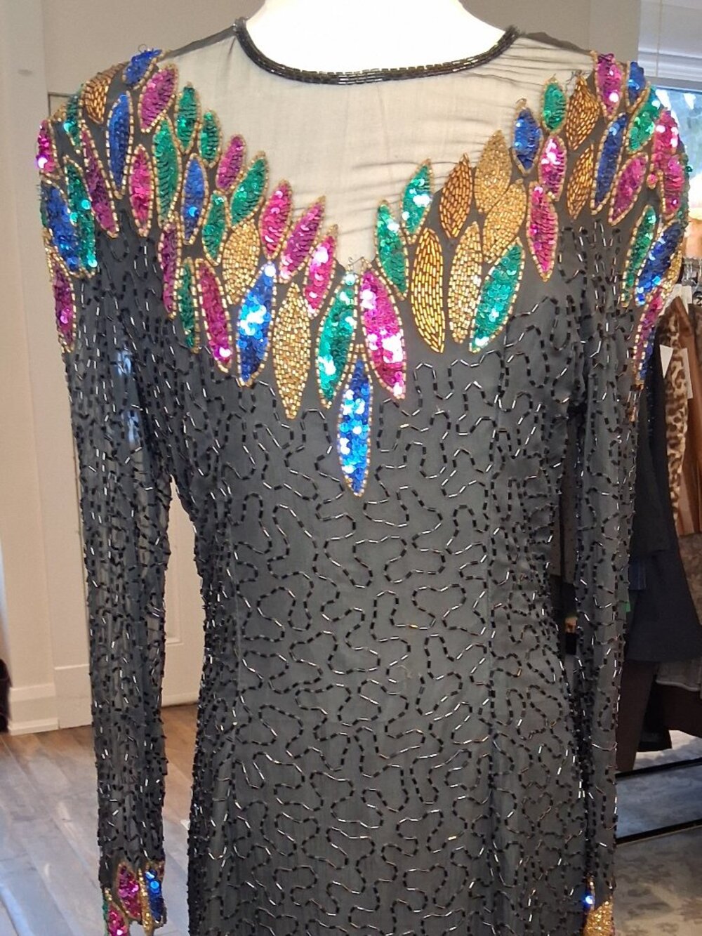 Vintage Beaded Dress w/ Multi Sequin Neck Size M